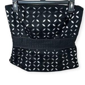 WHBM Vintage Black and White Laser cut Embroidered Floral Tube Top